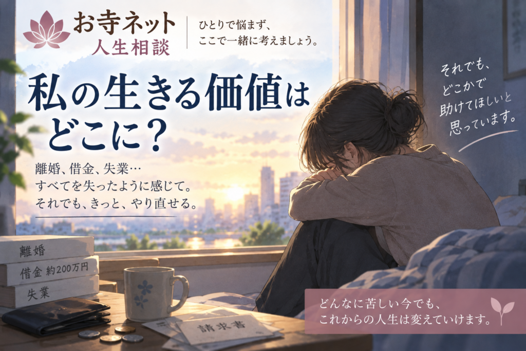「私に生きる価値はある？離婚・借金・失業ですべてを失った43歳女性の相談｜お寺ネット人生相談」