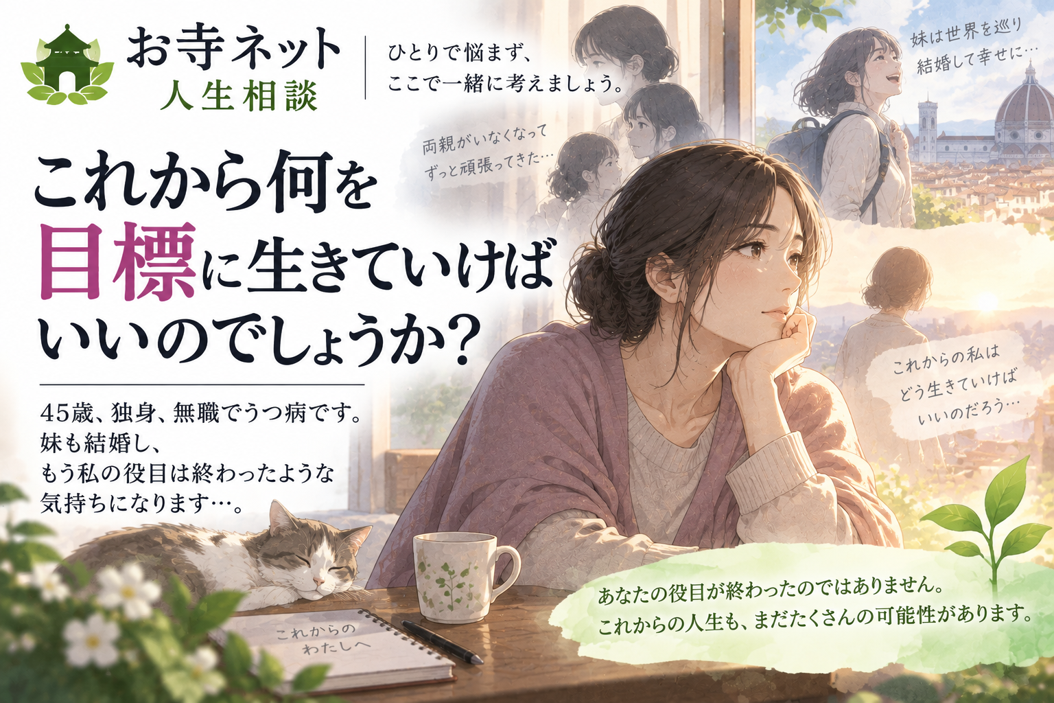 これから何を目標に生きればいいのか悩む45歳女性へのお寺ネット人生相談
